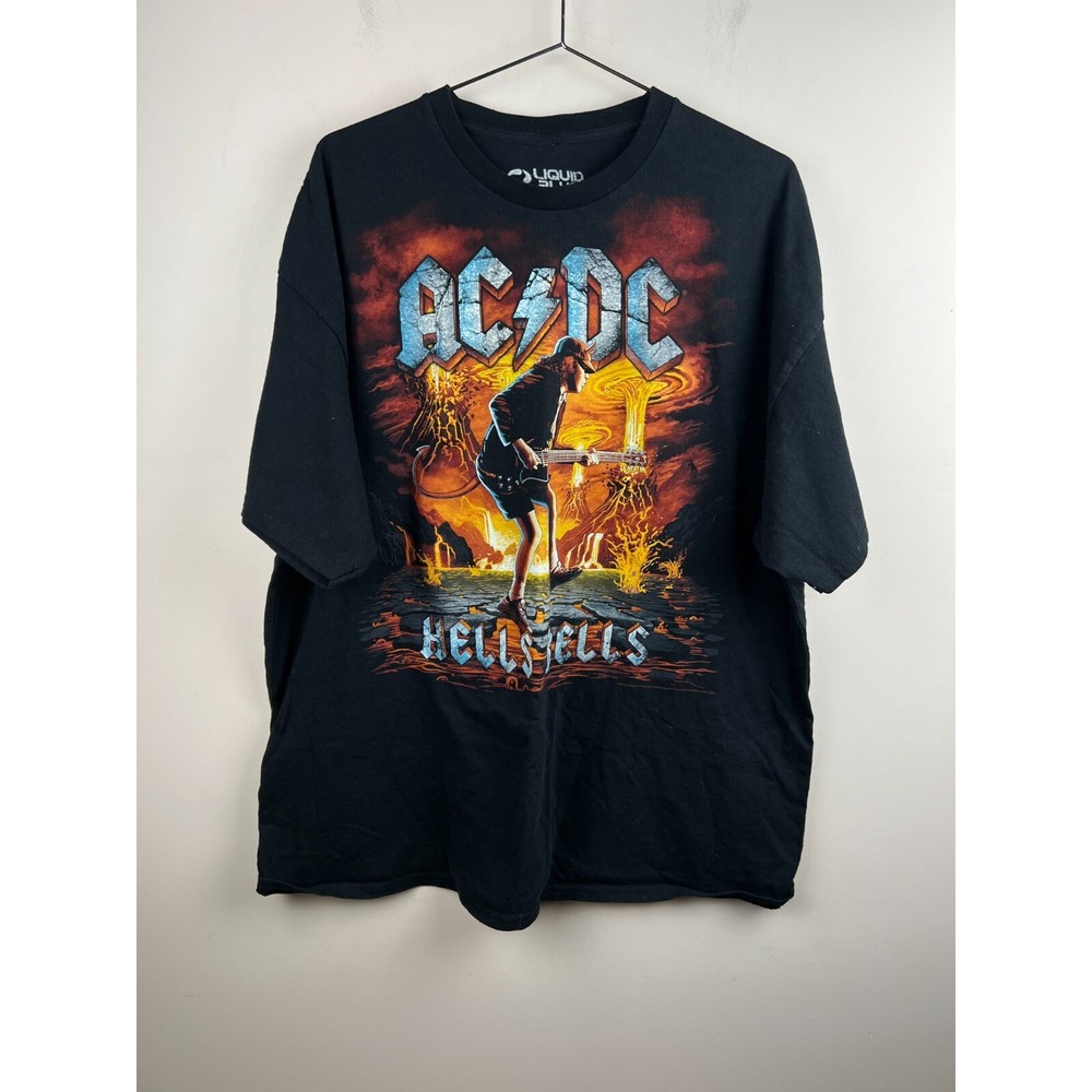 AC/DC Hells Bells Liquid Blue Graphic T-Shirt Mens 2XL Black 2016 Band Tee
